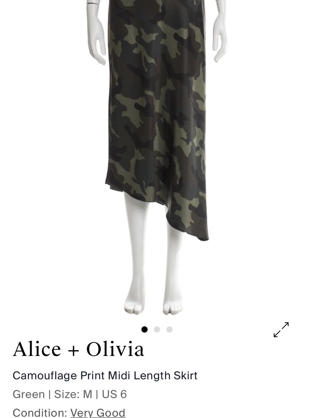 BNWT - Alice + Olivia Camo Asymmetric Midi Skirt - Green Size 0 - Picture 10 of 10